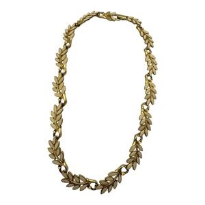Vintage Gold-Tone Leaf‎ Necklace with Cream Enamel Accents